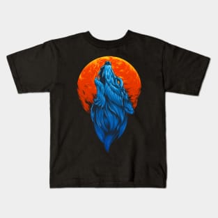 Graphic Illustration Wolf Head And The Moon Wild Life Kids T-Shirt